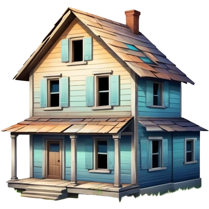 a house transforming into a derelict house, gradient effect emoji