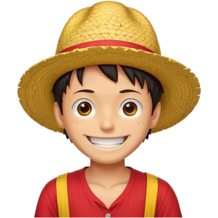 Luffy with a big smile and red shirt with yellow and red straw hat emoji