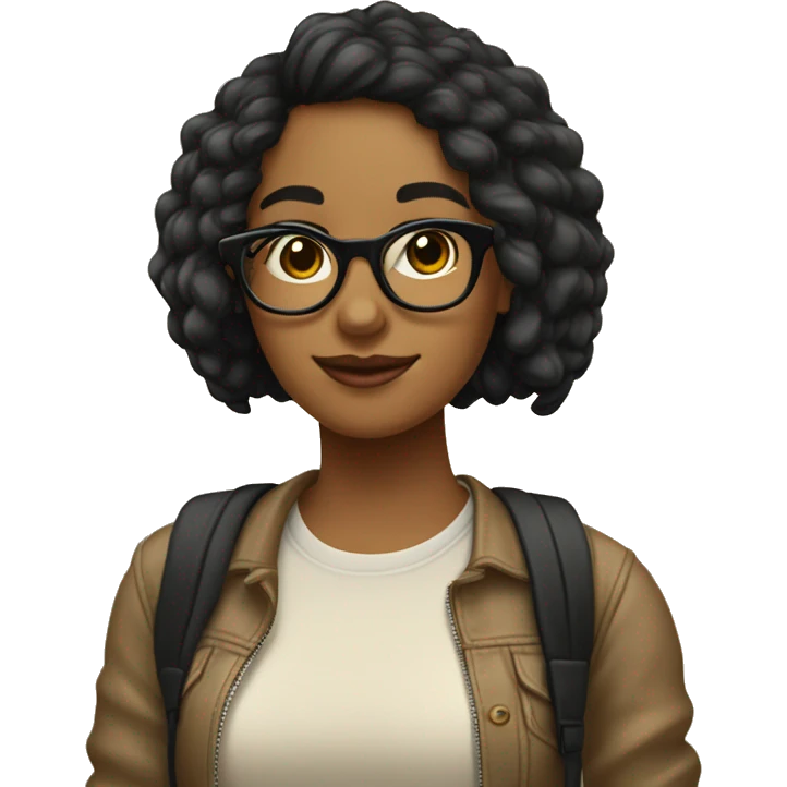 Chica joven cabello negro con gafas con una polera beige emoji