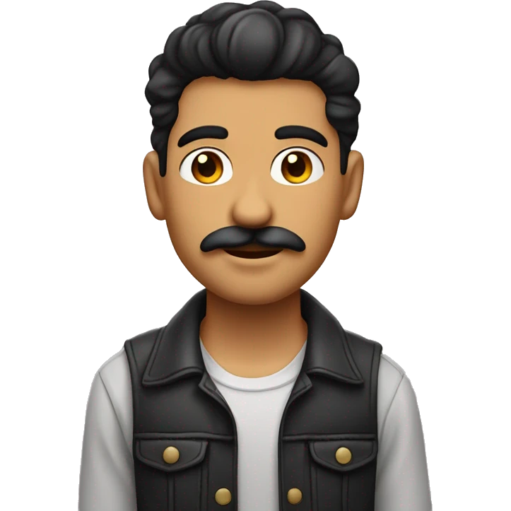 chico joven moreno con tupe liso, ojos color miel, bigote y perilla y piercing en la nariz emoji