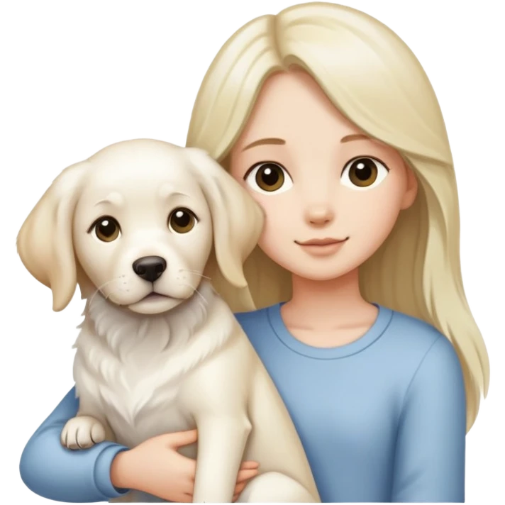 A long-haired girl and a medium-length-haired girl holding a white Labrador emoji