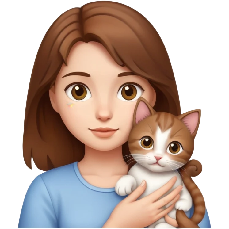 A brown-haired girl holding a kitten emoji
