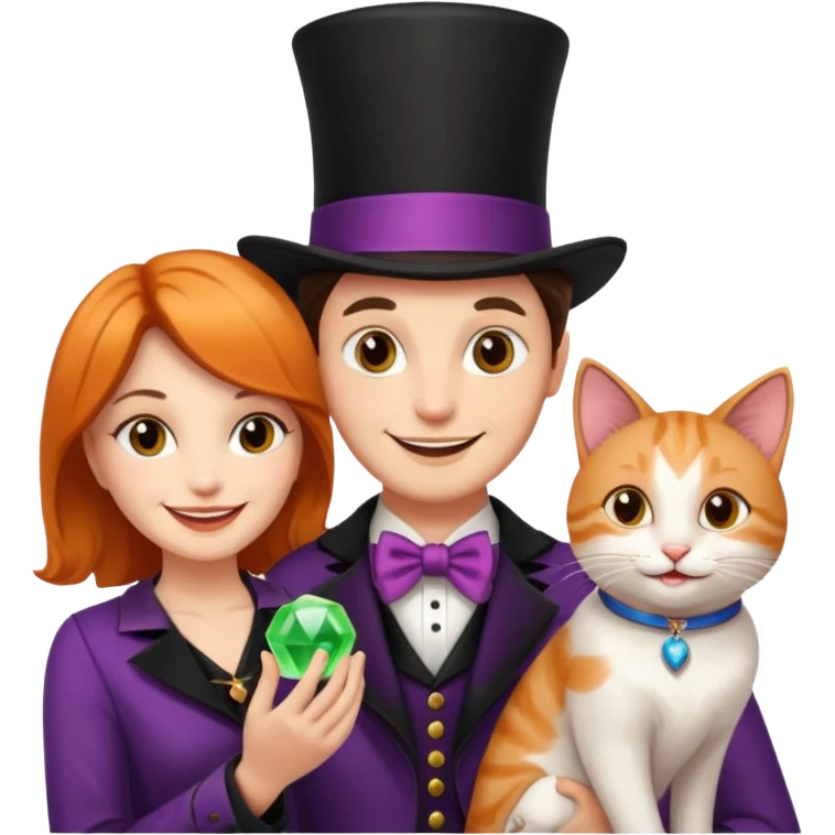 magician couple and their pet cat emoji