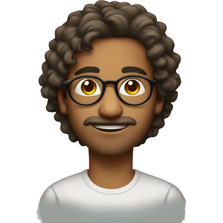 wavy hair indian guy, with circle glasses, with circle tshirt emoji