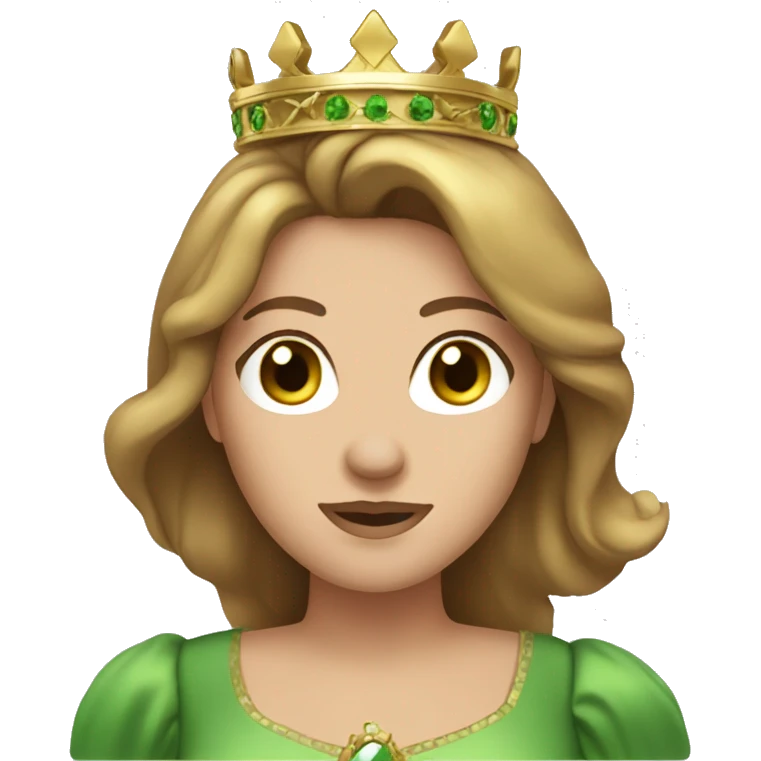 pretty 40 year old woman green eyes straight brown hair gold princess crown emoji