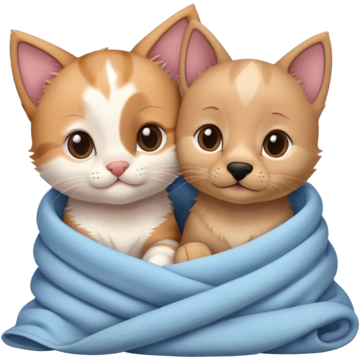 Disney-style cute kitten and puppy cozy in blankets emoji