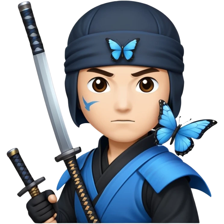 Ninja con mariposa azul posada en el hombro  emoji