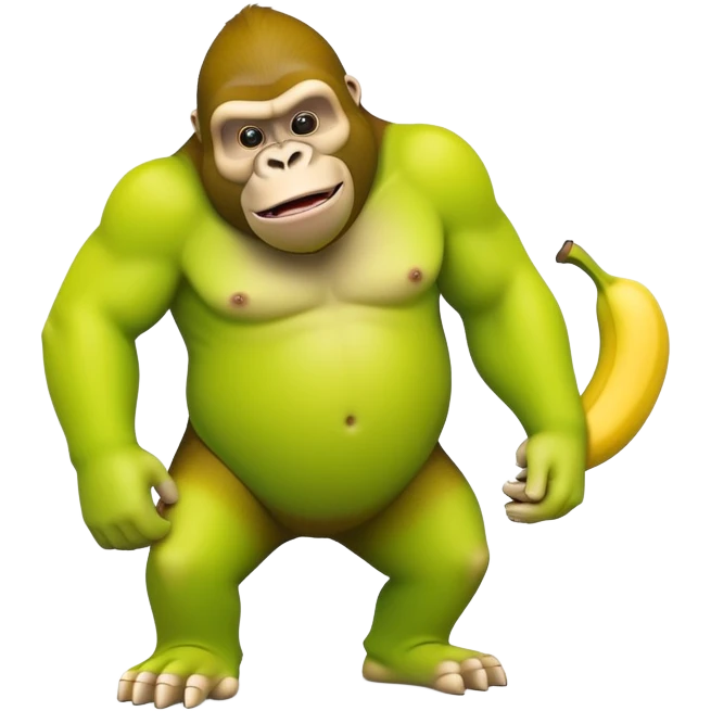 A cartoon character with a curved yellow banana for a body and a lime green gorilla face with gorilla features emoji