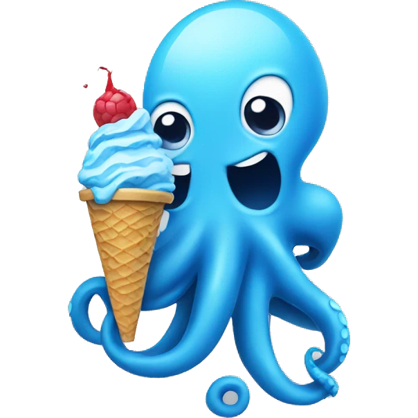 Blue octopus who holding blue colour ice cream  emoji