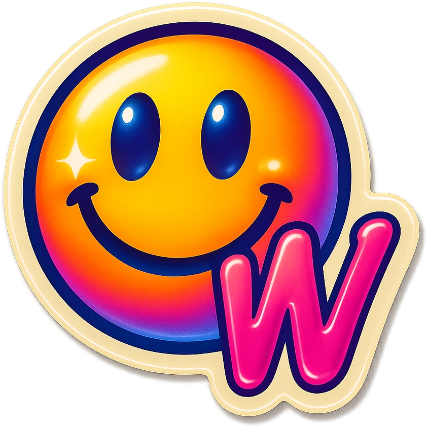 excited smiling
add the words W in pink emoji
