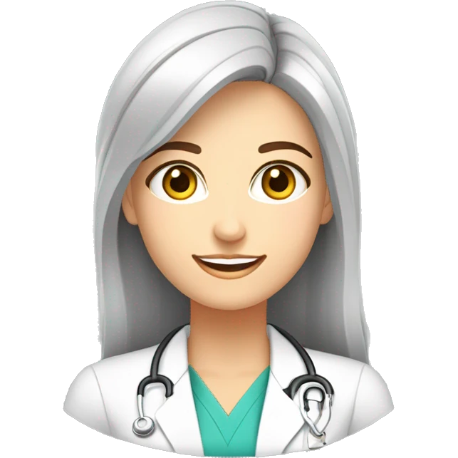 Crea un avatar de medio cuerpo de una nutricionista morena con ojos grandes y de color gris, cara fina, pelo rubio y largo, ojos grises, uniforme blanco, no incluí ningún elemento médico  emoji