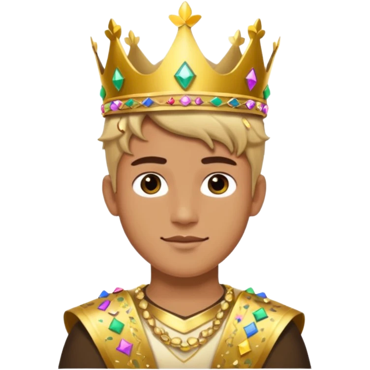 Festival Prince – gold sash + confetti crown, Golden Princes. emoji