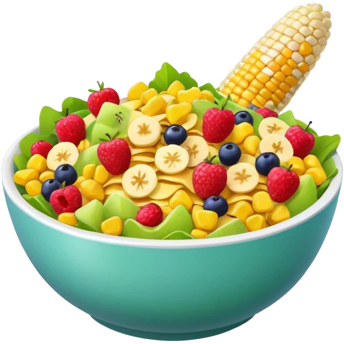 bowl of fruits, salads, corn flakes emoji