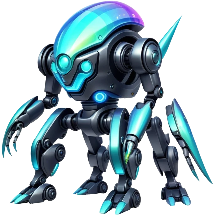  Epic legendary rare glowing mechanical Shiny sparkly transparent bioluminescent luminescent vibrant bright pastel dark exotic iridescent colorful gradients futuristic modern metallic glossy glittery fantasy-cyber-Fakémon-Vernid-robot-creature emoji