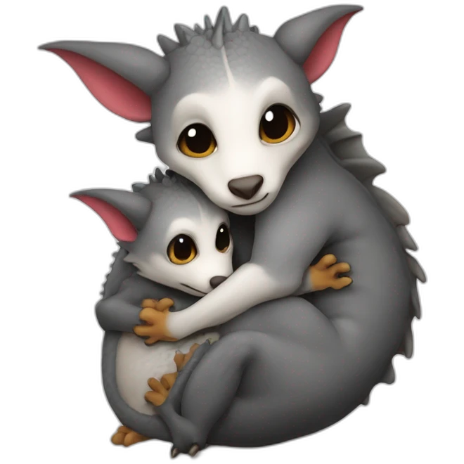 dragon cuddling an opposum emoji