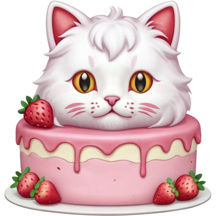 cat eating strawberry cake emoji