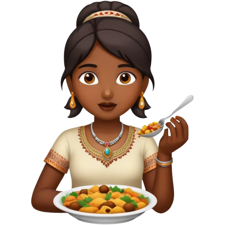 indian girl eating lots of food emoji