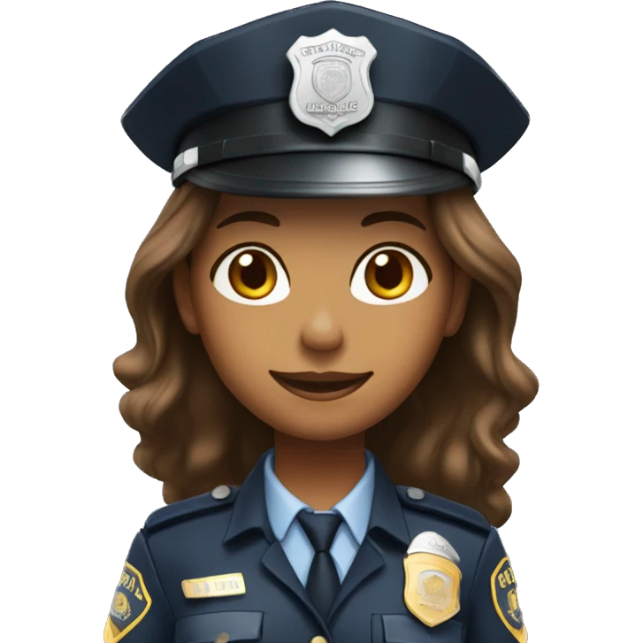 A police woman, brown skin., long hair, happy, with police hat emoji