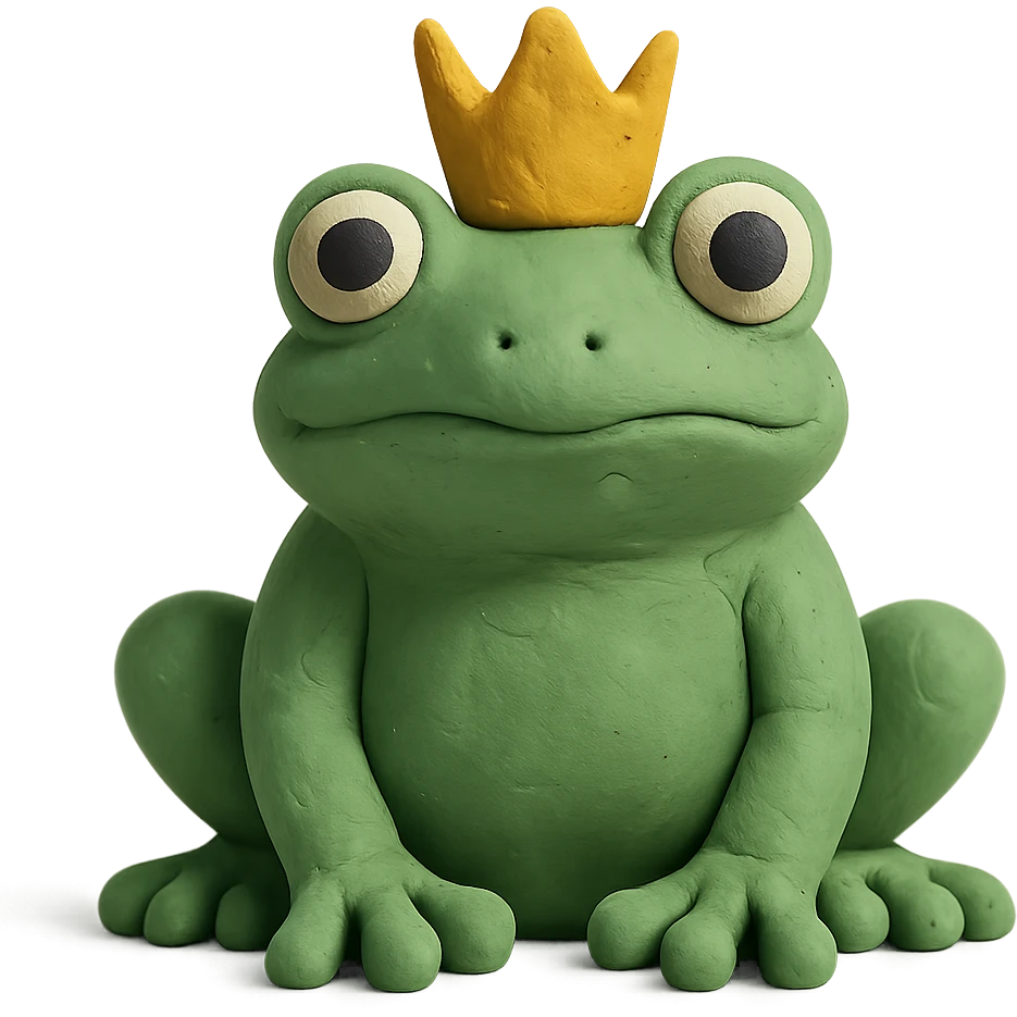 frog with a tiny crown in claymation style with a matte finish emoji