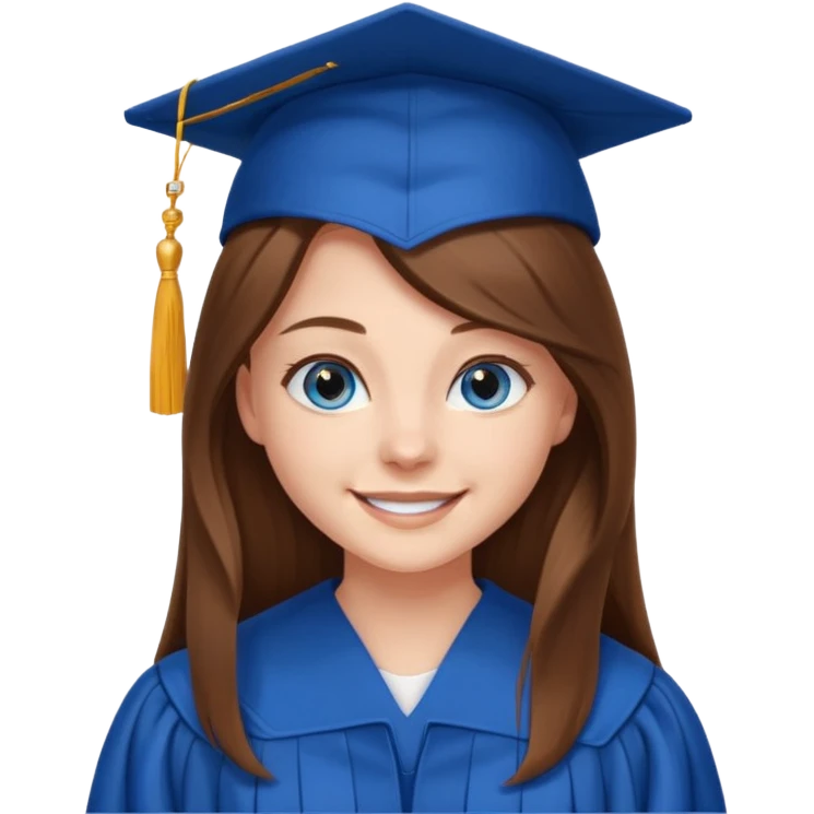 high school graduation with a pretty female high school student with long brown hair, blue eyes emoji