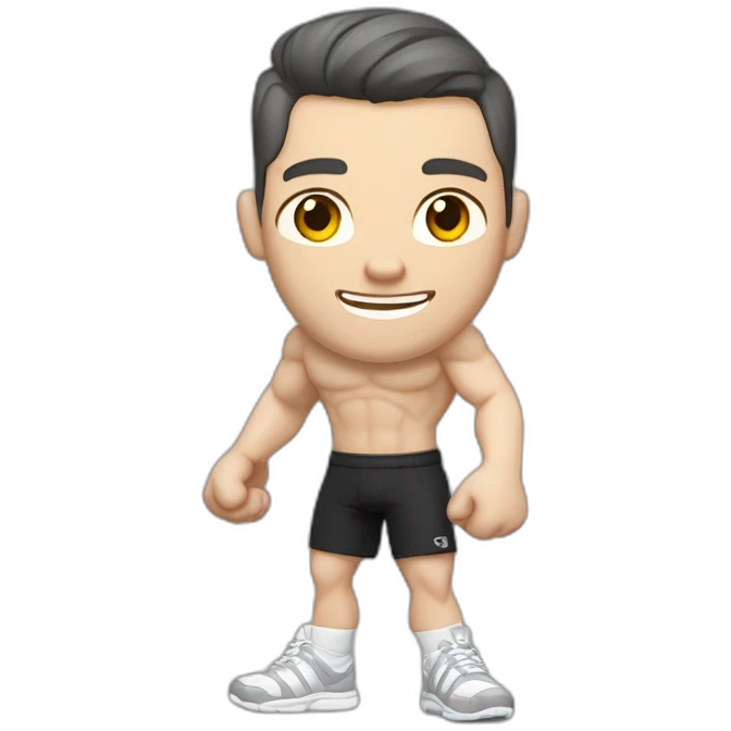 Pale skinned Fit Man With the biceps and dark brown hair in black shirt, gray sports shorts and white Sneakers Relies on the crossbar emoji