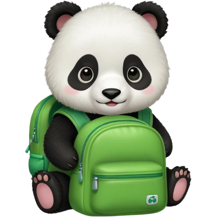 baby panda wear green backpack emoji