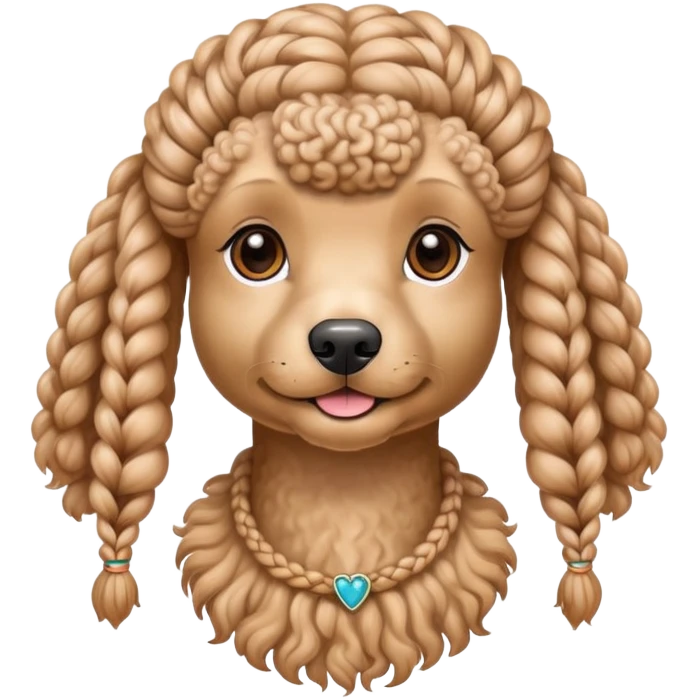Miniature poodle with braids on its head emoji