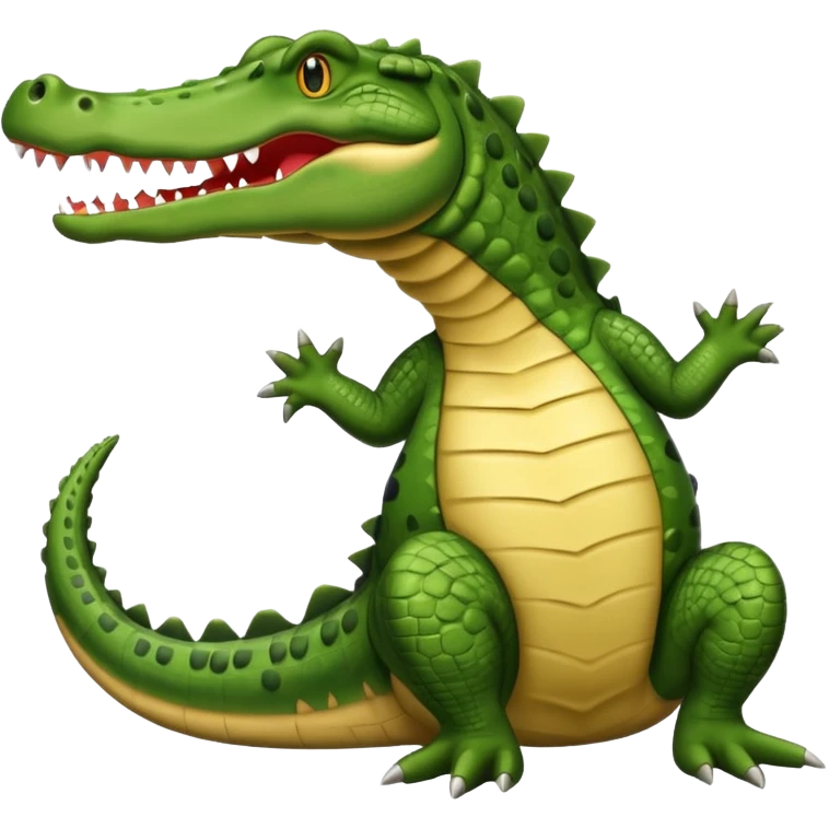 Crocodile with tail over its back with its mouth alittle open emoji