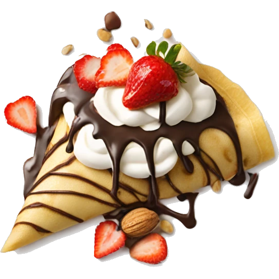 Crêpe with strawberries chocolate banana and nuts with chocolate drizzle on the top and whipped cream  emoji