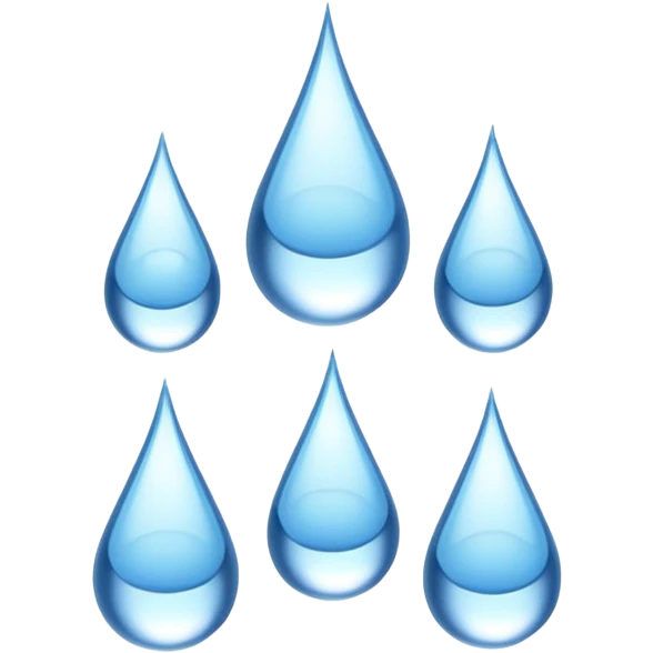 3 water droplets stack on top of each other vertically with two water droplets on the sides; 5 droplets total emoji