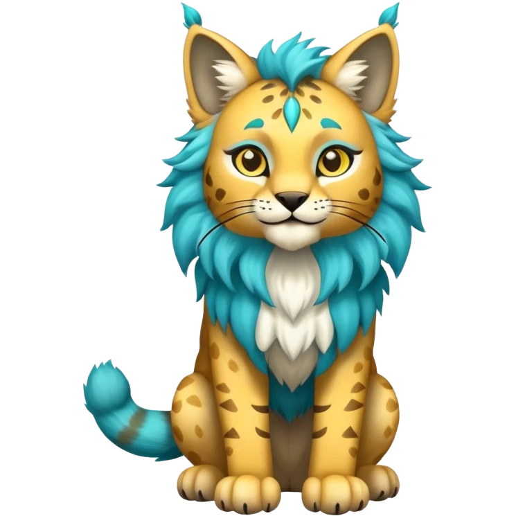 Yellow and cyan Fairy-type Bobcat-Lynx-Lion-Fakémon full body emoji