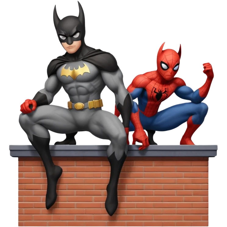 fusion of Batman and Spiderman, superhero mashup, perched on a rooftop, bat ears and spider emblem, no text emoji
