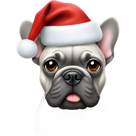 Grey french bulldog wearing christmas hat emoji