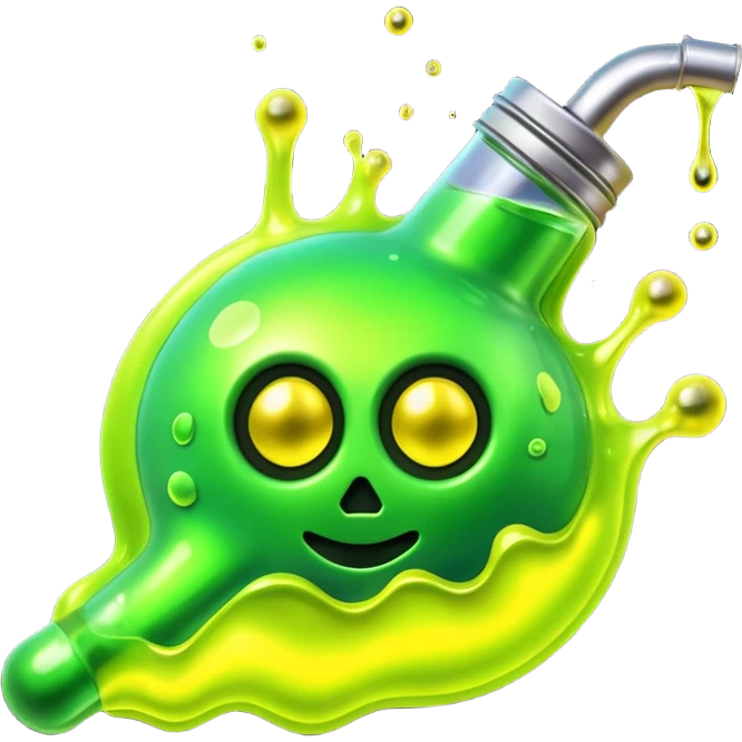 3D render of Oil Slick, toxic waste aesthetic, neon green bubbling liquid, caution yellow metal, industrial warning texture. emoji