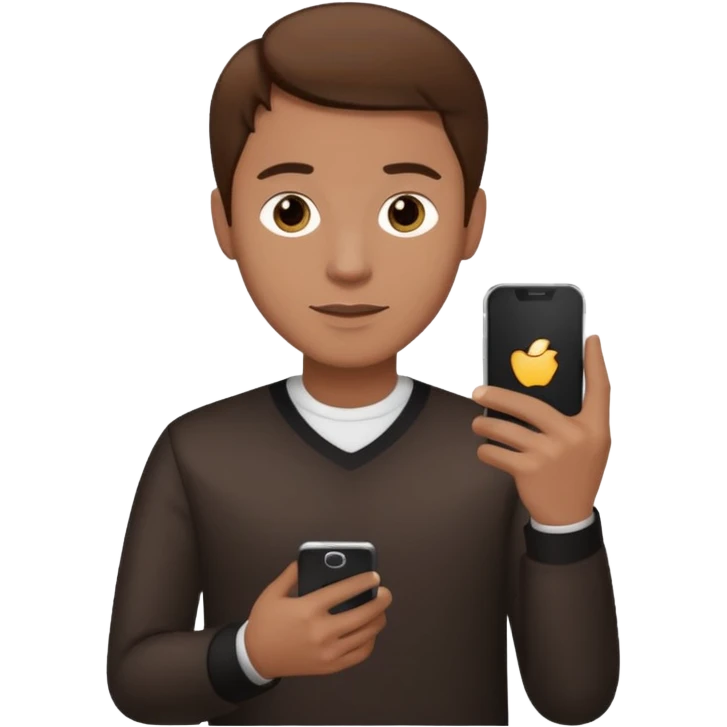 memoji of a man with a phone in front, apple-style,modern,brown hair light skin ton emoji
