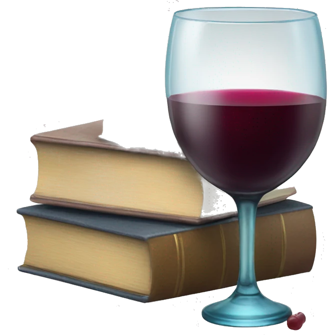 a glass of wine and a stack of books emoji