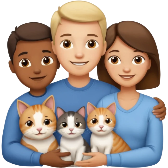 Un bebé Un niño de 10 años y papá y mamá tambien un gato y un perro todos son parte de la familia emoji