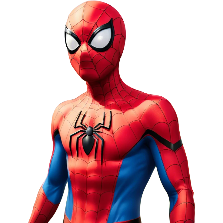 "A highly detailed and realistic Spider-Man standing in a rural farm setting with cows in the background. He has an exaggerated, cartoonishly wide grin, showing big white teeth, and is making a playful gesture by pointing to his head. The scene is bright and colorful, with a mix of realism and surreal humor, giving the image a funny and slightly eerie vibe emoji