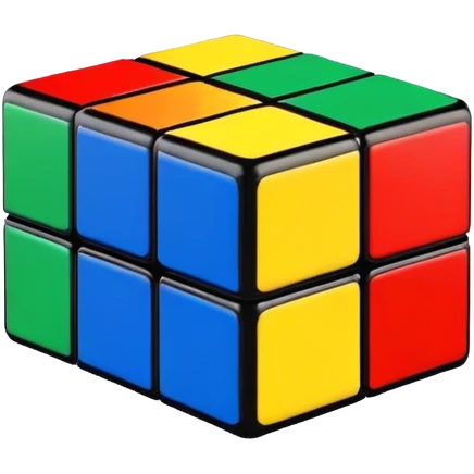 Clean, simple 3x3 Rubik's cube with bright primary colors. Minimalist design with smooth edges in classic iOS emoji style. emoji