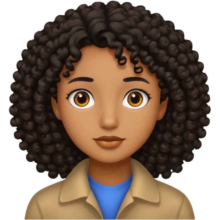 brown soft tone of skin, curly black hair, brown eyes emoji