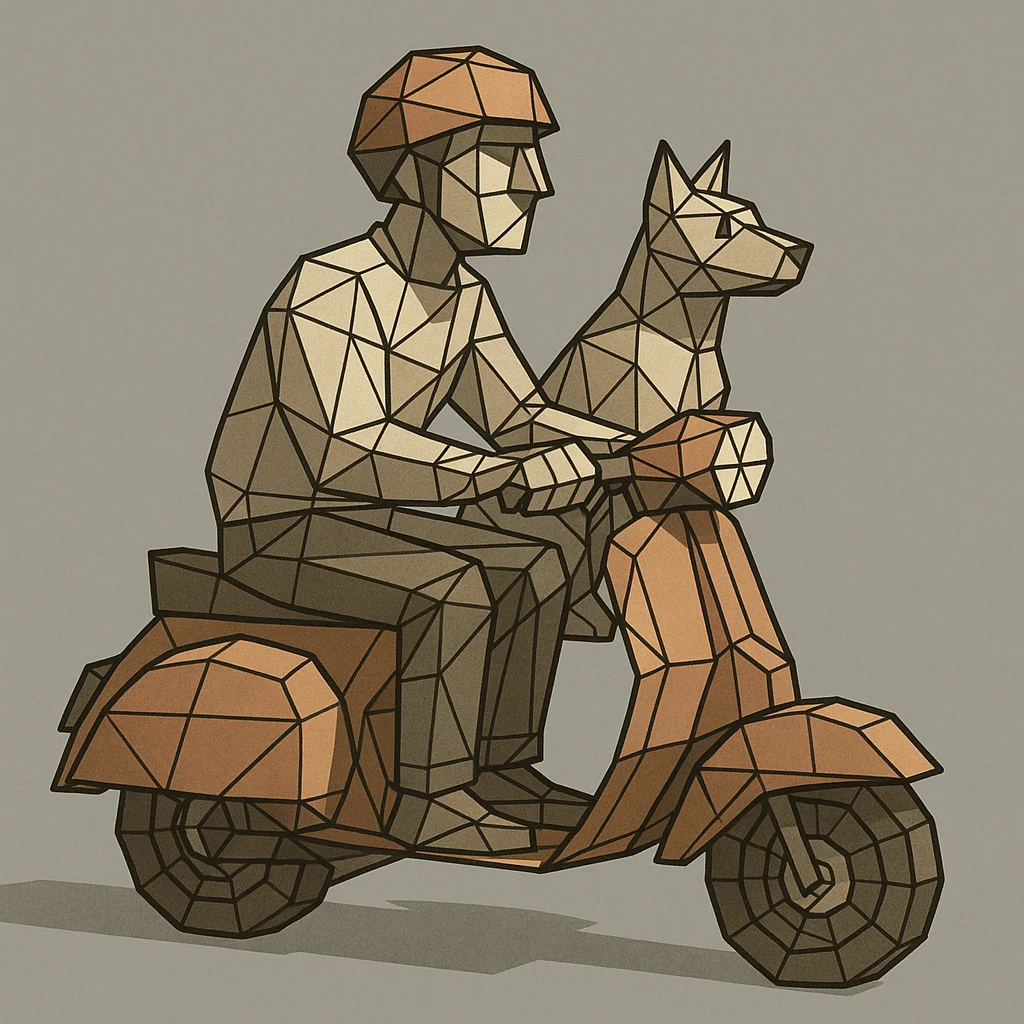 man and his pet dog riding a vespa emoji