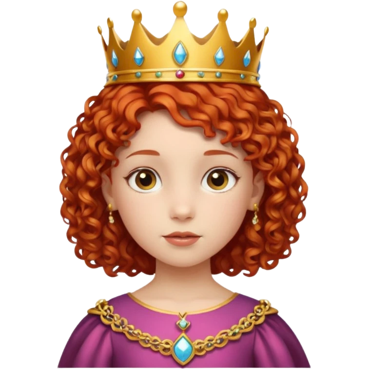 girl kid, Princess with short curly red hair, small crown emoji