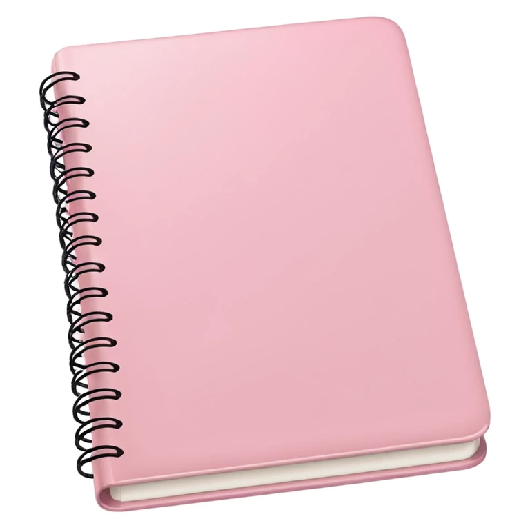 regular notebook, pale pink, closed, smooth and glossy, apple emoji feel emoji