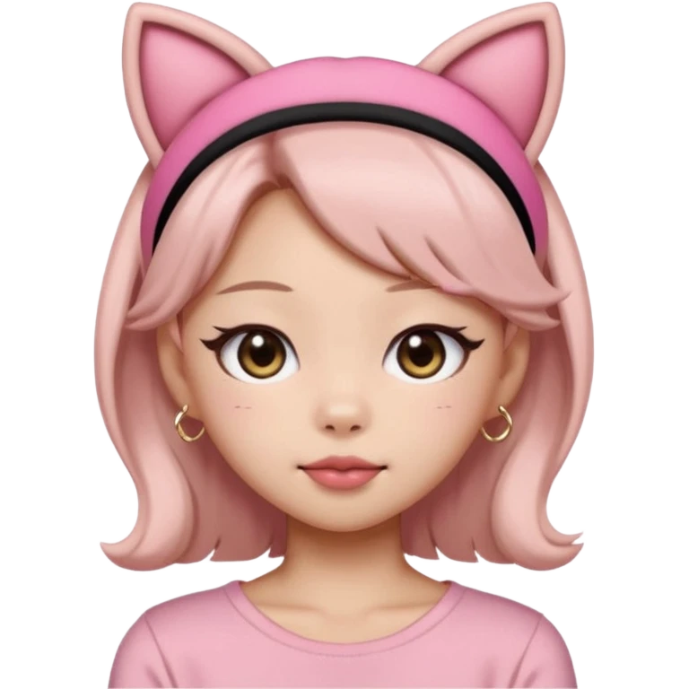 “Cartoon emoji of Jennie from BLACKPINK, heart-shaped face, almond upturned eyes, defined jawline, soft blush, chic expression, cat ears headband” emoji