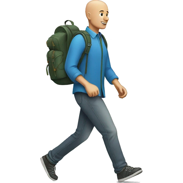 a bald man walking with a backpack emoji