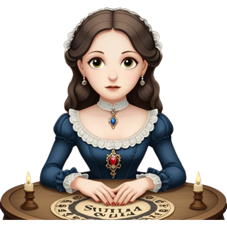 Sarah winchester, the Winchester fortune heiress, sitting att a ouija board emoji