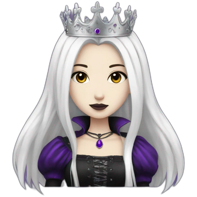 Queen white gothic girl long dark black and purple hair emoji