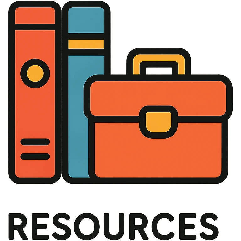 minimalist gray icon representing Resources with books, toolbox, or stack of files, worn and distressed look emoji