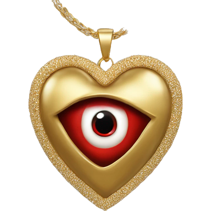 Red evil-eye inside of a gold heart necklace emoji
