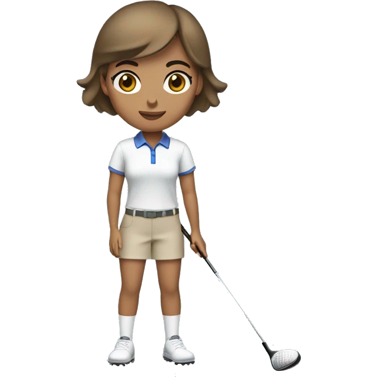 Female with olive skin tone, brown eyes, brown straight short hair dressed in golf clothing and holding a golf club emoji